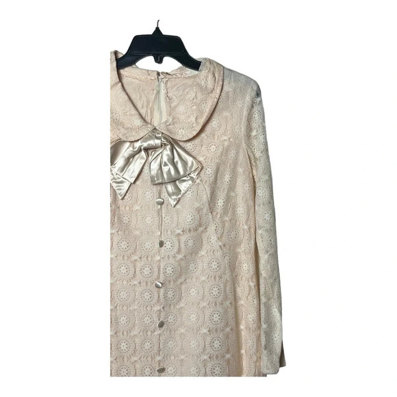 VINTAGE 1970’s MONTGOMERY WARD LACE PETER PAN COLLAR WITH BOW NECK DRESS - Picture 2 of 9